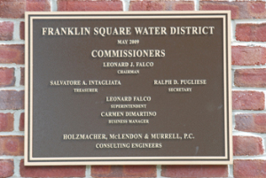 Franklin Square Water District plaque
